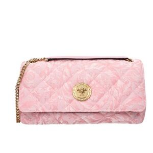 Versace Pink Quilted Clutch with Gold Medallion